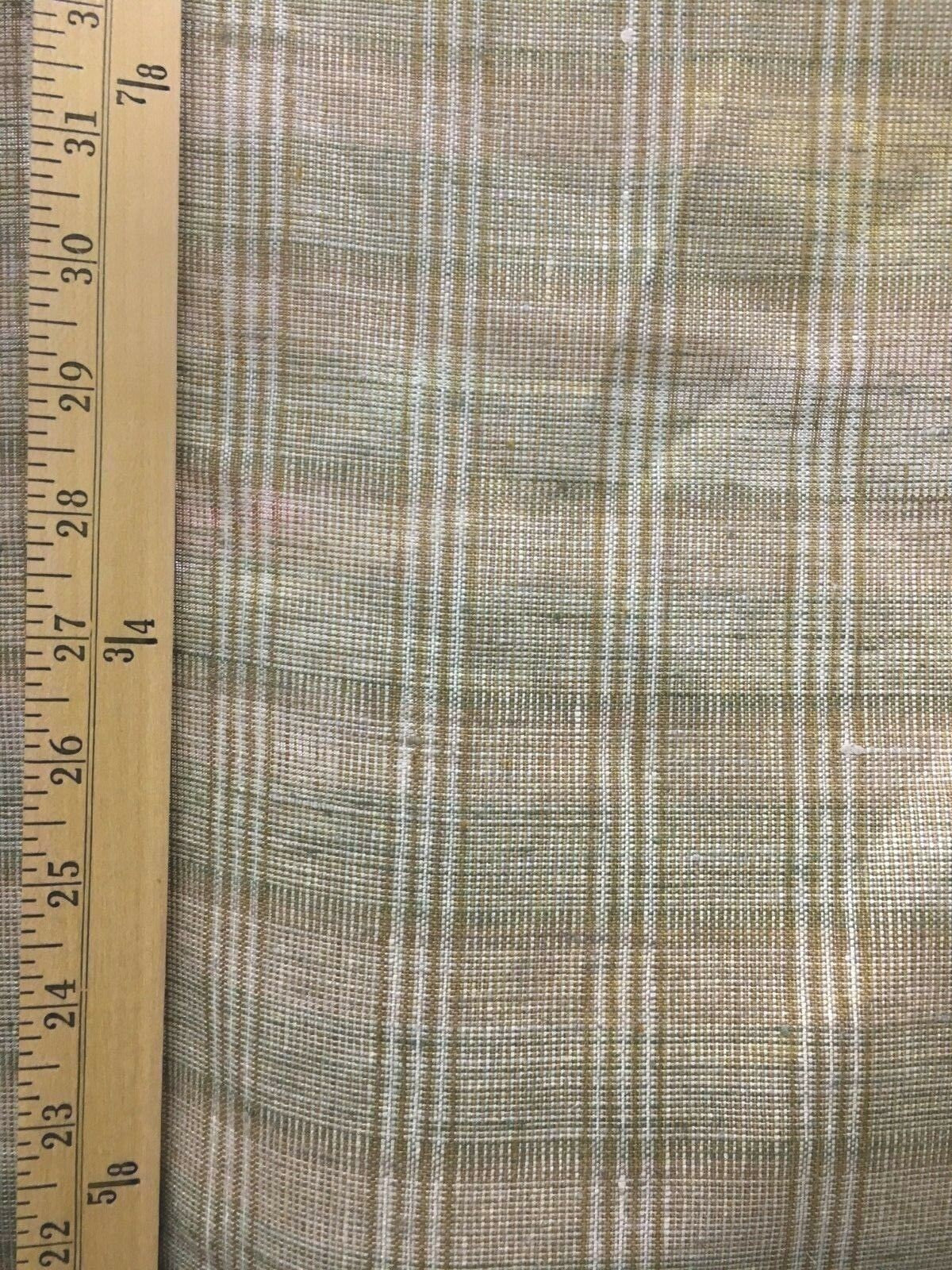 BROWN BEIGE GREEN Plaid 100% Linen Fabric (60 in.) Sold By The Yard