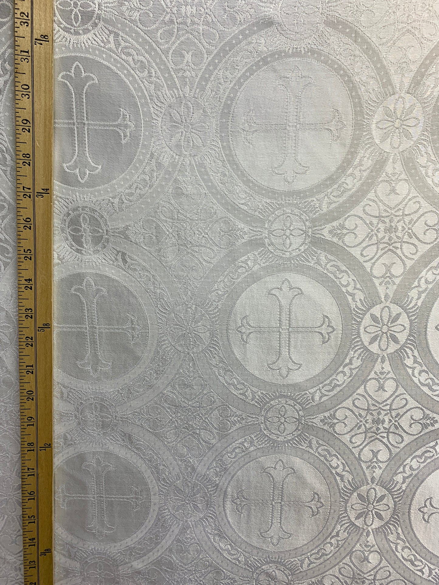WHITE Liturgical Cross Brocade Fabric (55 in.) Sold By The Yard
