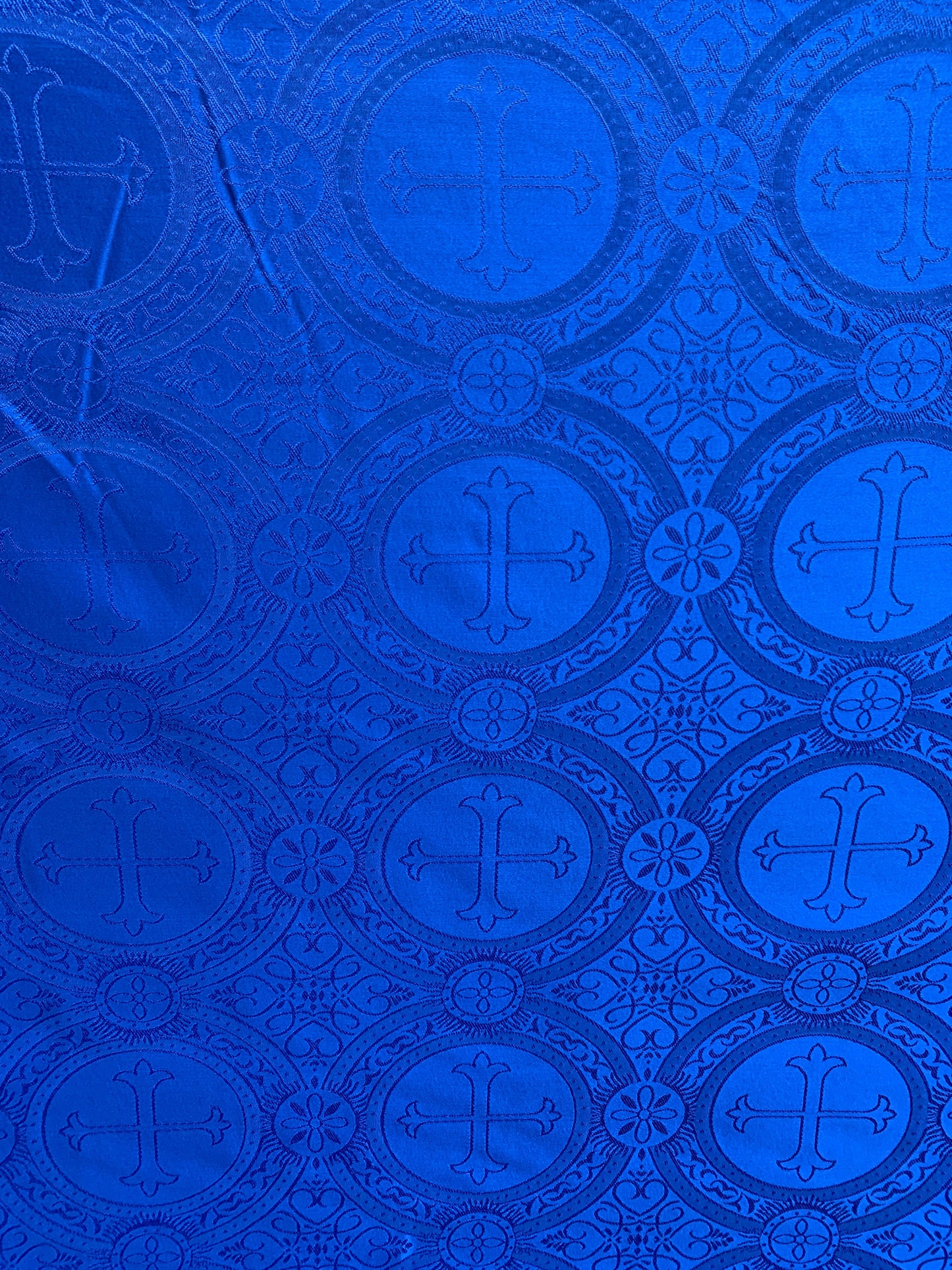 ROYAL BLUE Liturgical Cross Brocade Fabric (55 in.) Sold By The Yard