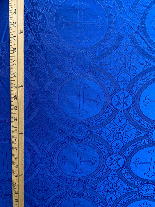 ROYAL BLUE Liturgical Cross Brocade Fabric (55 in.) Sold By The Yard