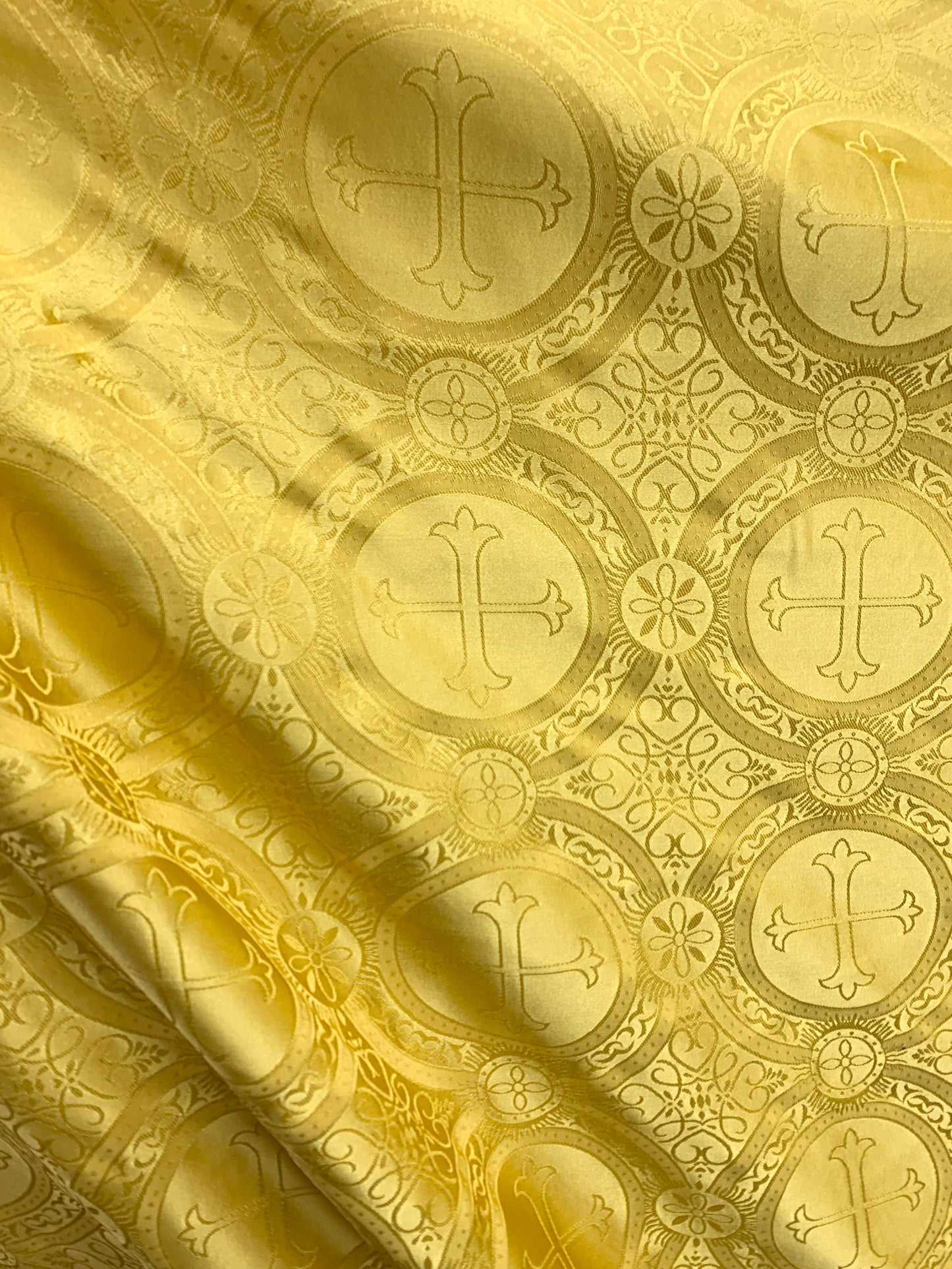 GOLD Liturgical Cross Brocade Fabric (55 in.) Sold By The Yard