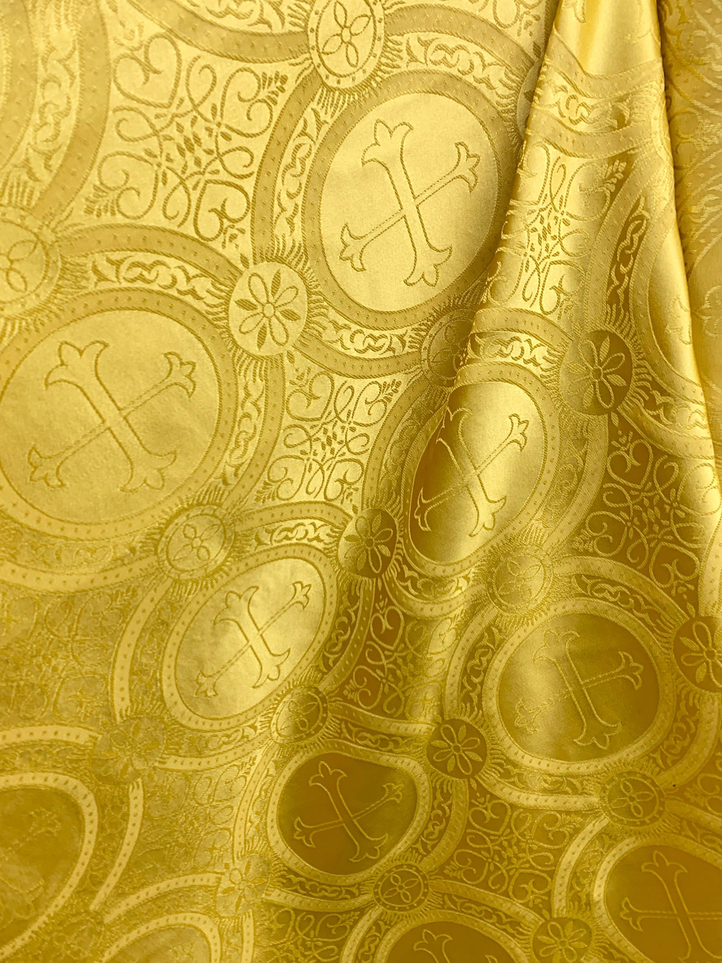 GOLD Liturgical Cross Brocade Fabric (55 in.) Sold By The Yard