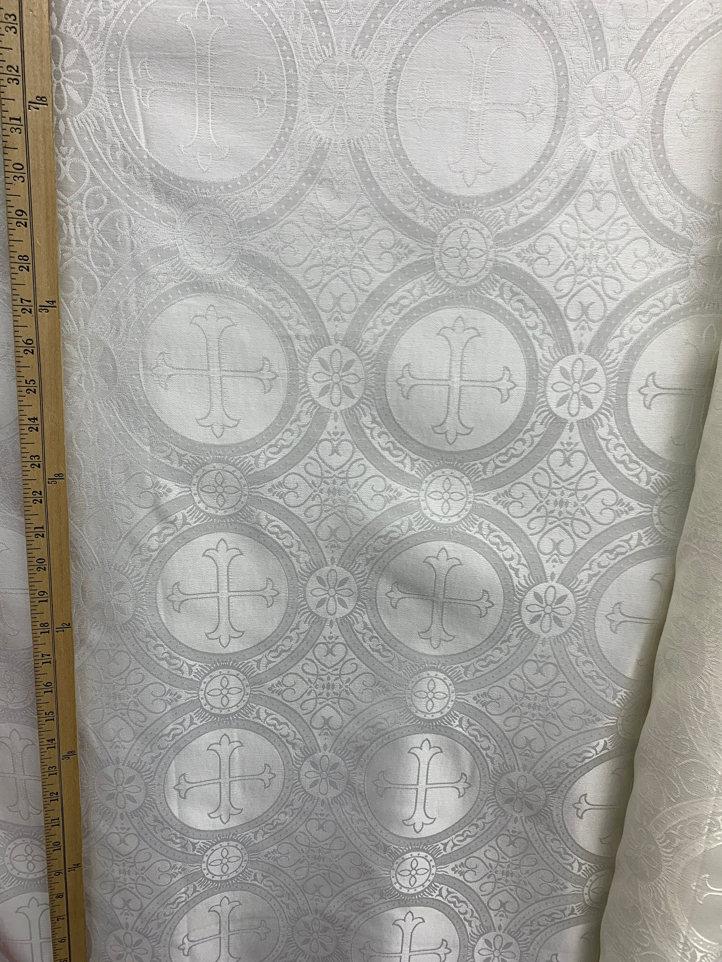 IVORY Liturgical Cross Brocade Fabric (55 in.) Sold By The Yard