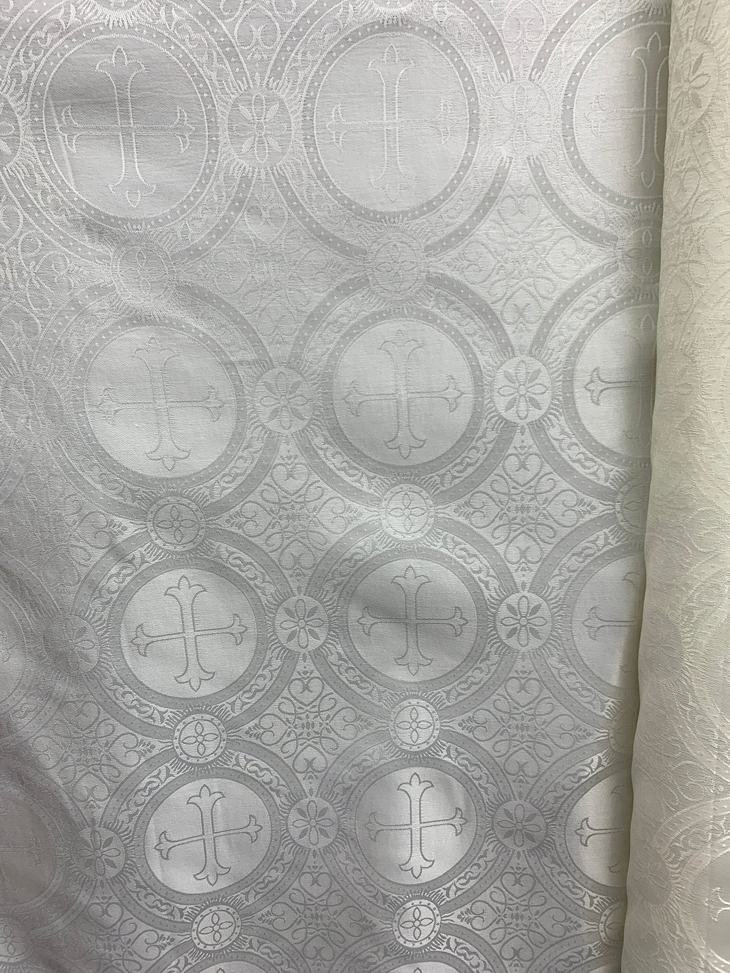 IVORY Liturgical Cross Brocade Fabric (55 in.) Sold By The Yard