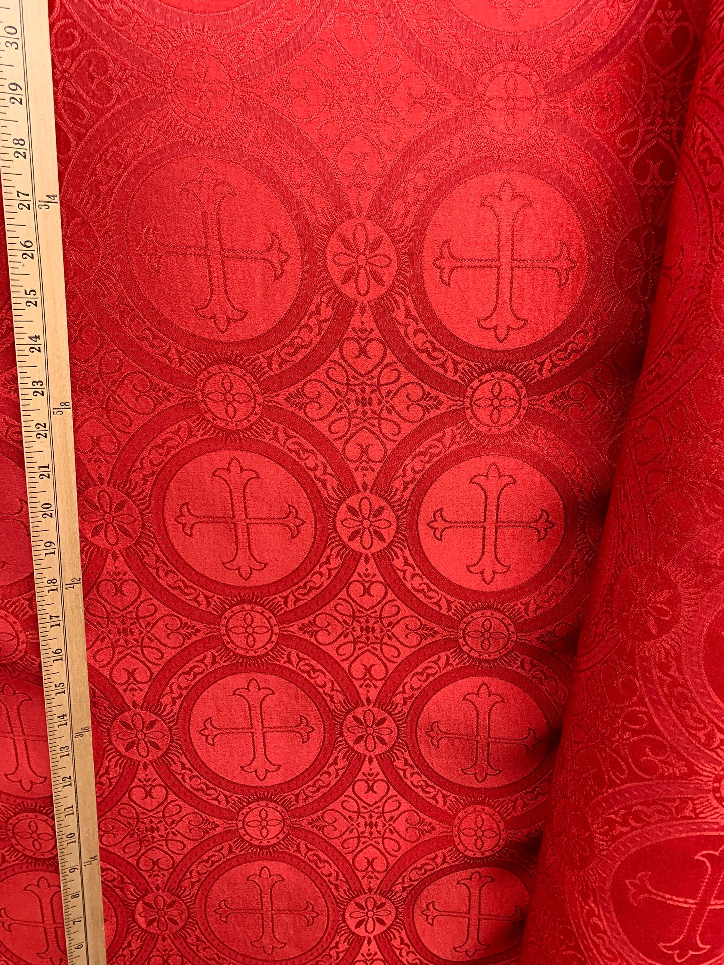 RED Liturgical Cross Brocade Fabric (55 in.) Sold By The Yard