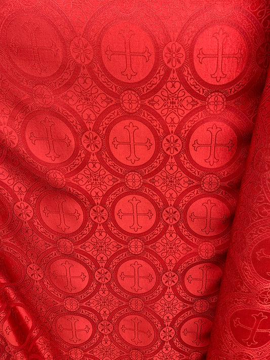 RED Liturgical Cross Brocade Fabric (55 in.) Sold By The Yard