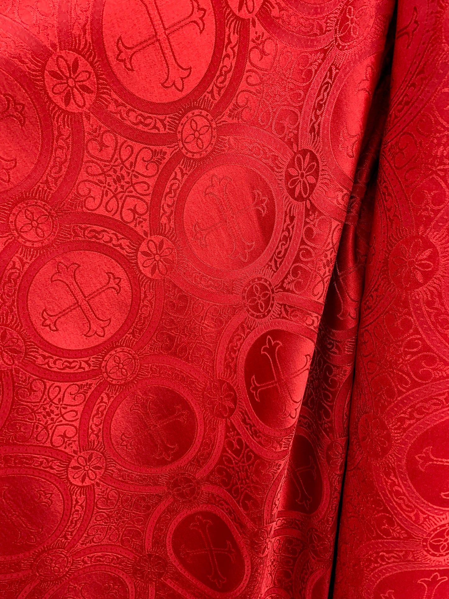 RED Liturgical Cross Brocade Fabric (55 in.) Sold By The Yard