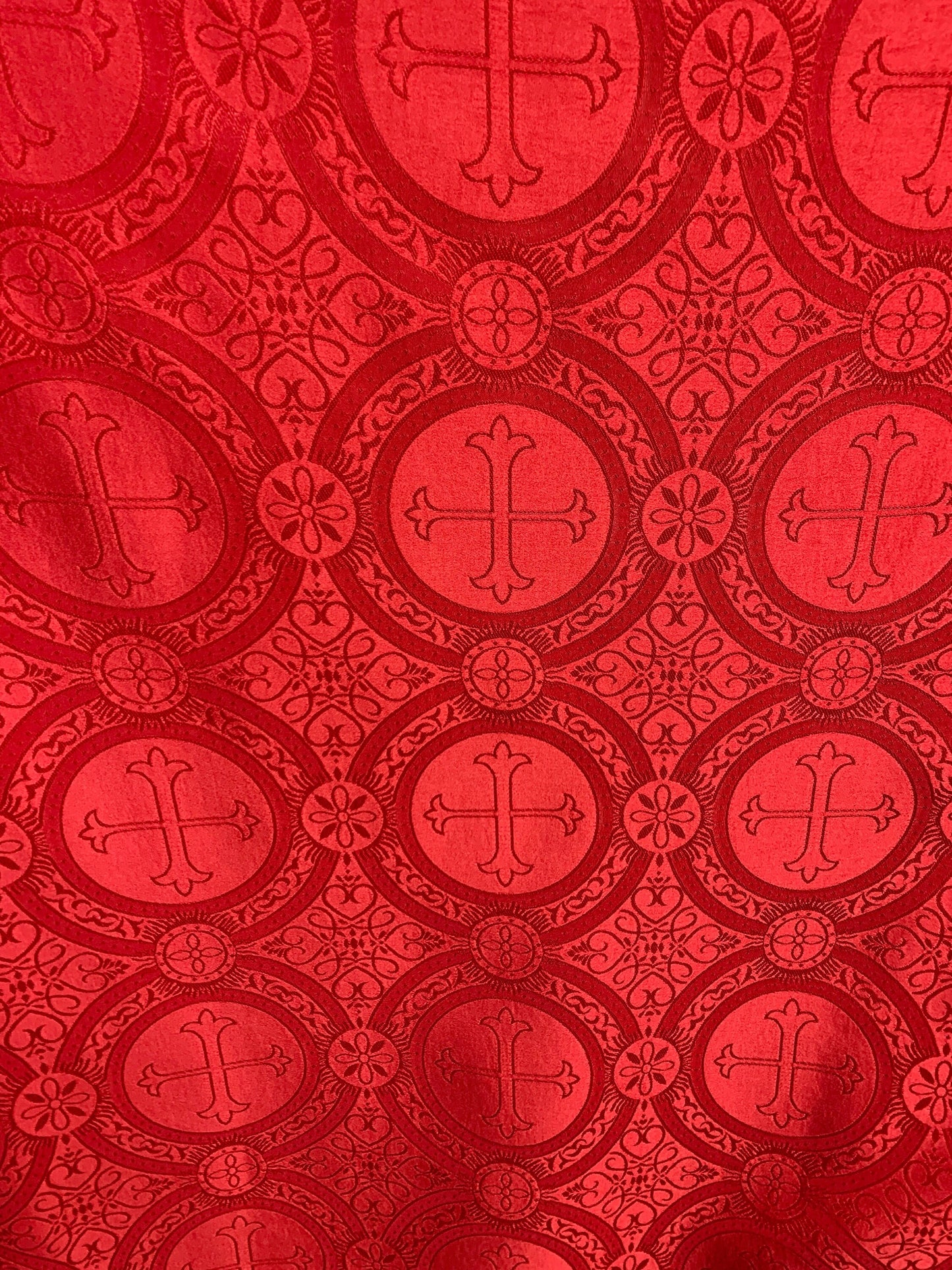 RED Liturgical Cross Brocade Fabric (55 in.) Sold By The Yard