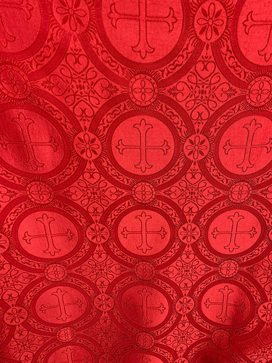 RED Liturgical Cross Brocade Fabric (55 in.) Sold By The Yard