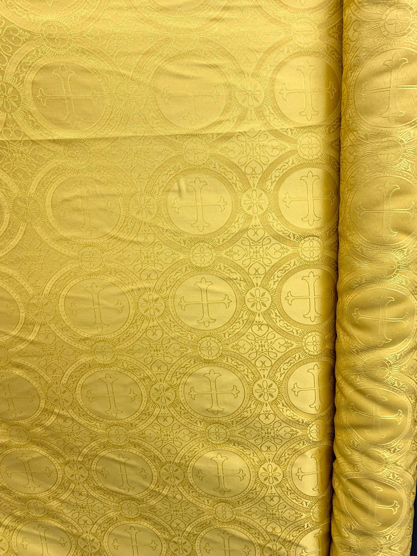 GOLD Liturgical Cross Brocade Fabric (55 in.) Sold By The Yard