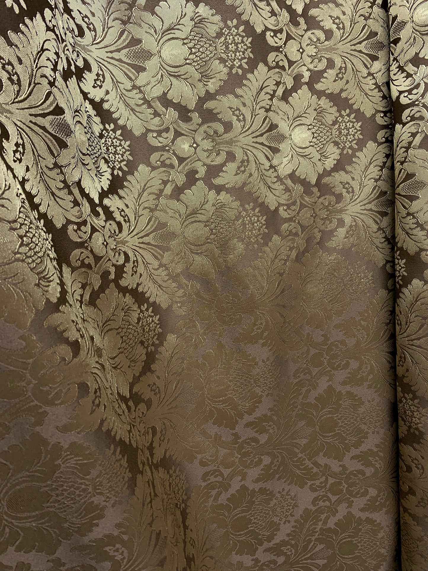 BROWN GOLD Damask Jacquard Brocade Flower Floral Fabric (110 in.) Sold By The Yard