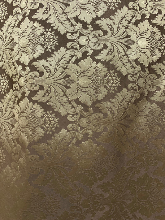 BROWN GOLD Damask Jacquard Brocade Flower Floral Fabric (110 in.) Sold By The Yard