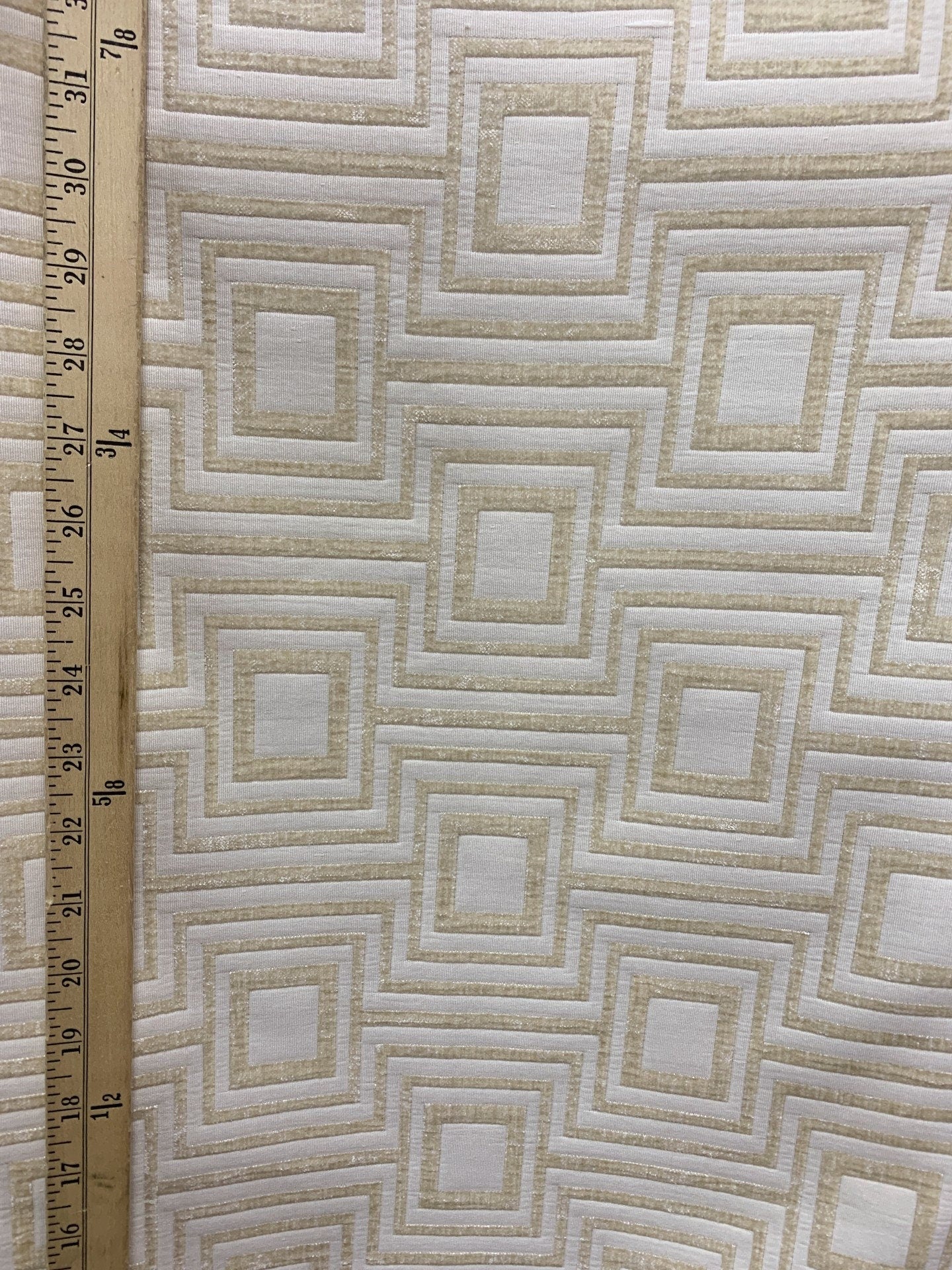 IVORY Geometric Chenille Upholstery Brocade Fabric (54 in.) Sold By The Yard