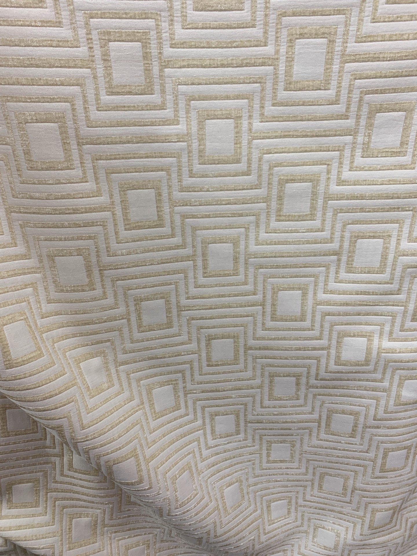 IVORY Geometric Chenille Upholstery Brocade Fabric (54 in.) Sold By The Yard