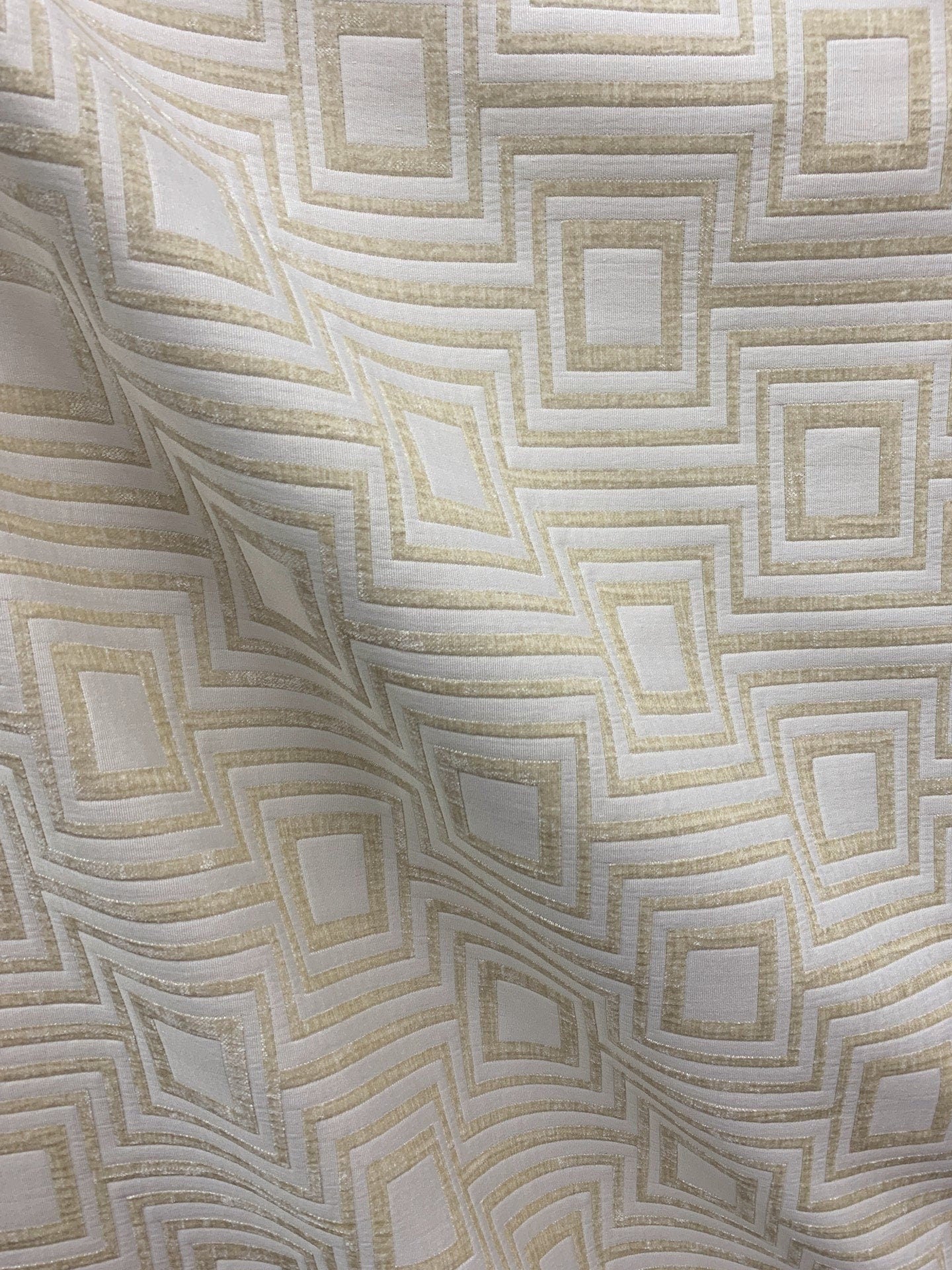 IVORY Geometric Chenille Upholstery Brocade Fabric (54 in.) Sold By The Yard