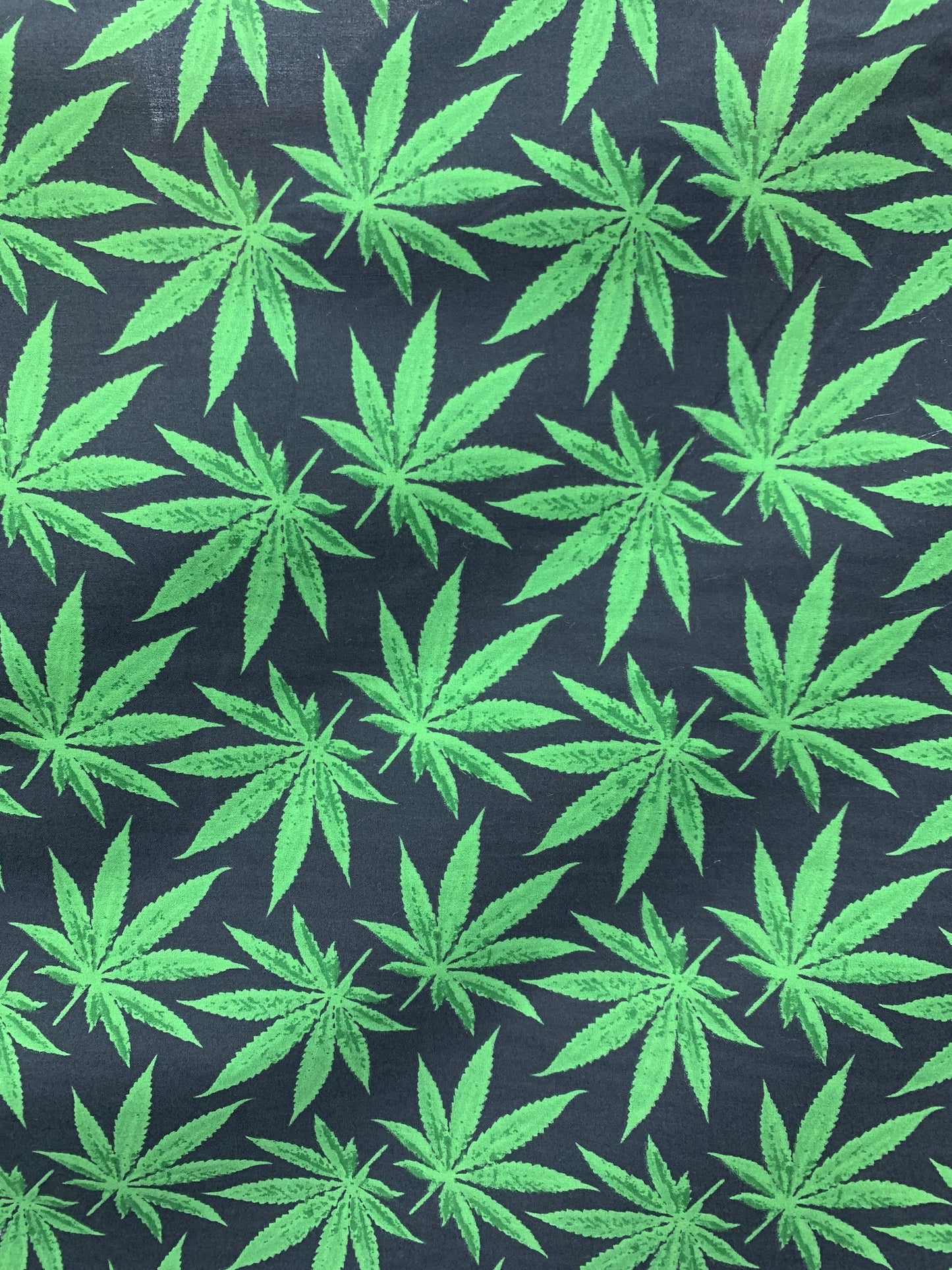 GREEN BLACK Marijuana Cannabis Leaf Printed Poly Cotton Fabric (58 in.) Sold By The Yard