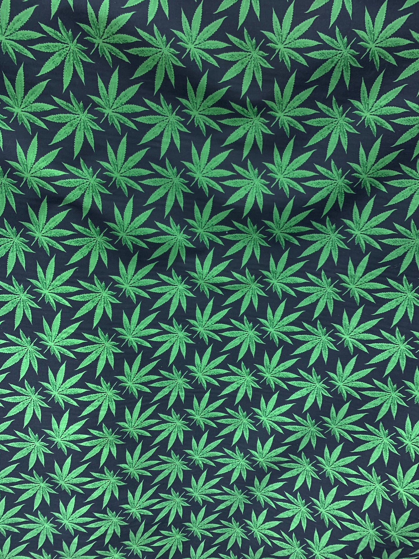 GREEN BLACK Marijuana Cannabis Leaf Printed Poly Cotton Fabric (58 in.) Sold By The Yard