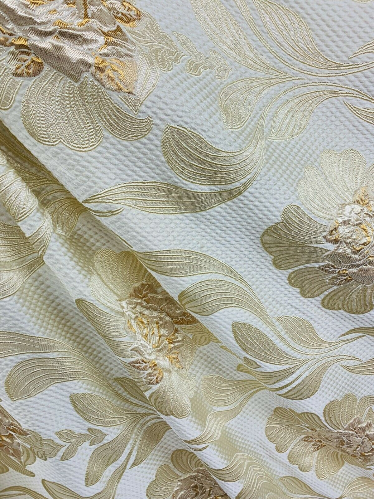 IVORY CHAMPAGNE GOLD Floral Brocade Upholstery Drapery Fabric (54 in.) Sold By The Yard