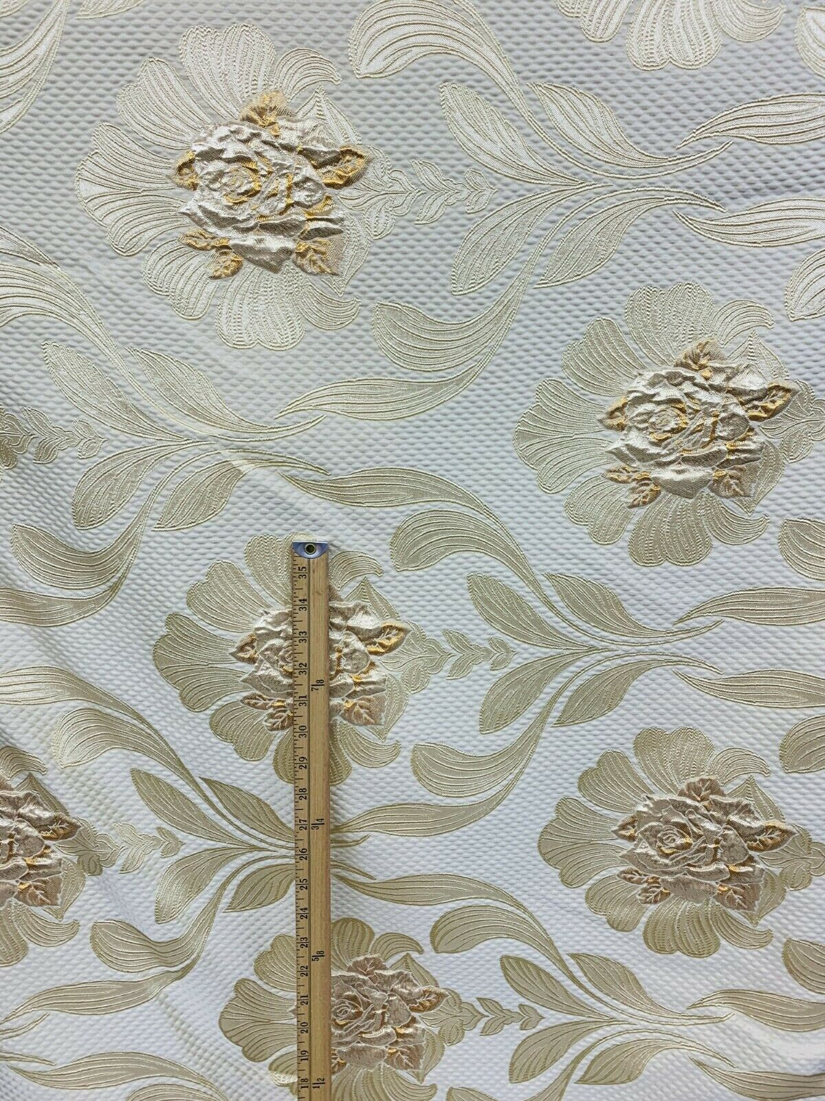 IVORY CHAMPAGNE GOLD Floral Brocade Upholstery Drapery Fabric (54 in.) Sold By The Yard