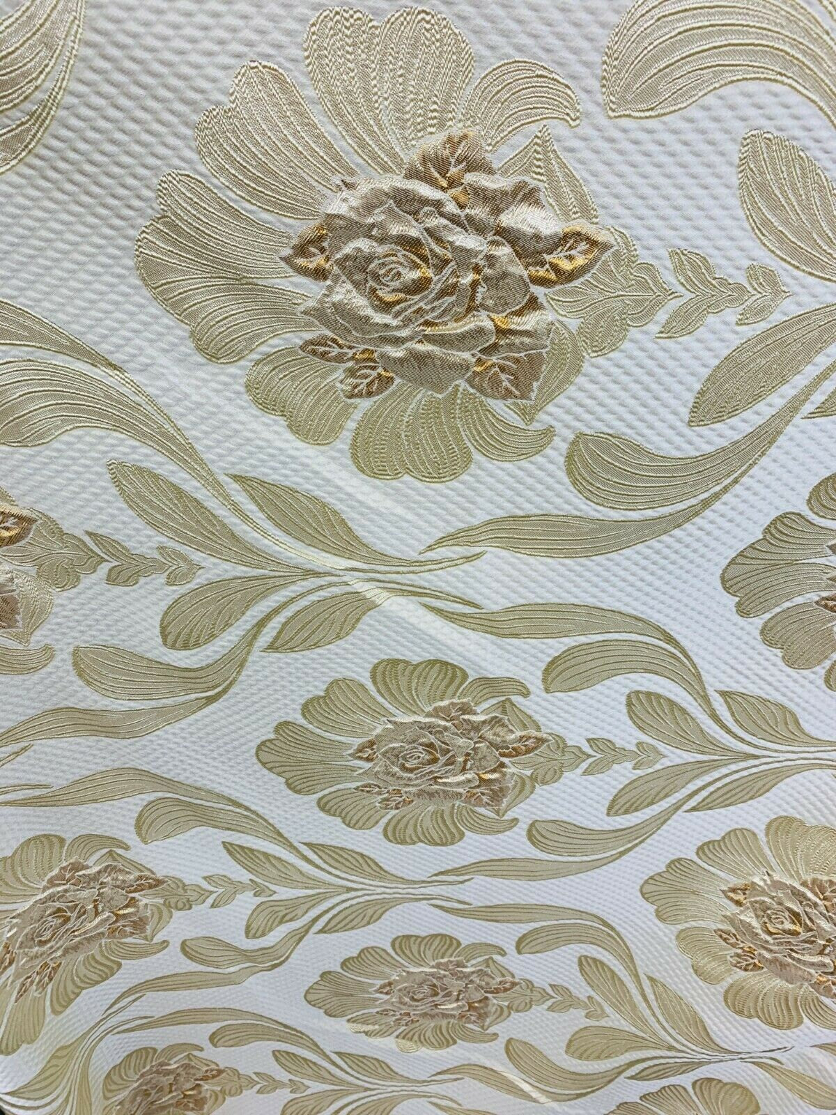 IVORY CHAMPAGNE GOLD Floral Brocade Upholstery Drapery Fabric (54 in.) Sold By The Yard