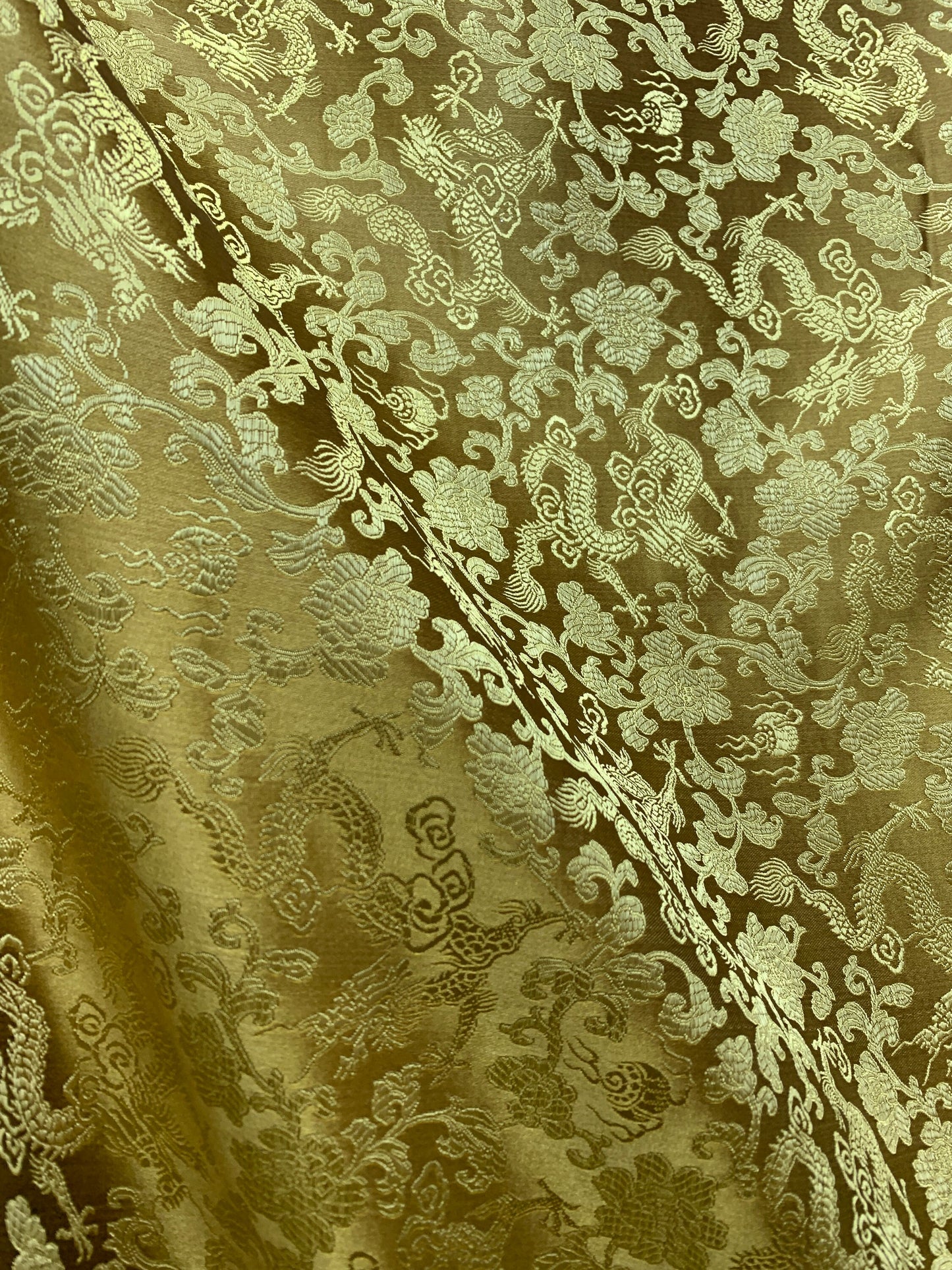 DARK GOLD Metallic Dragon Floral Brocade Fabric (45 in.) Sold By The Yard