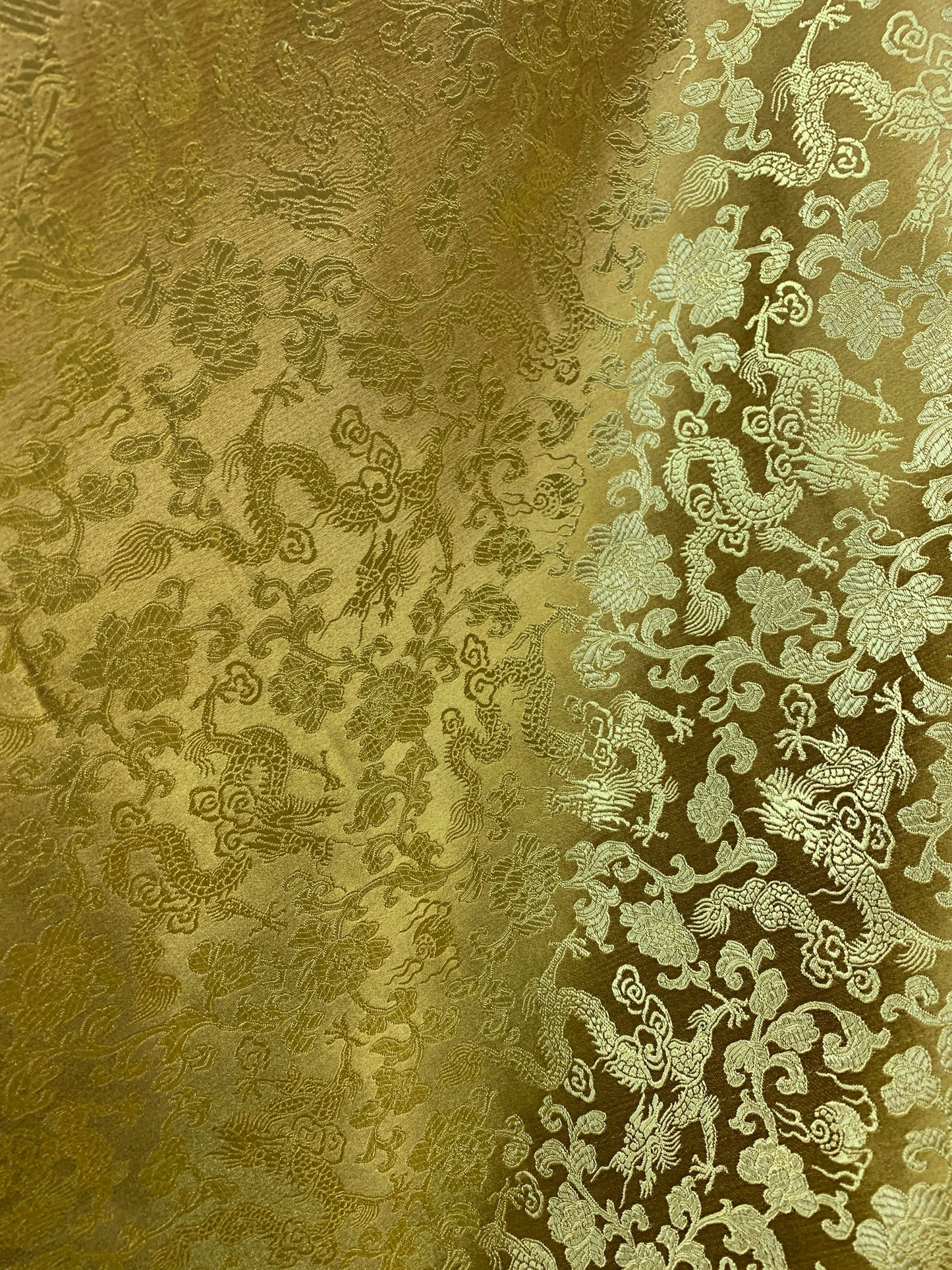 DARK GOLD Metallic Dragon Floral Brocade Fabric (45 in.) Sold By The Yard