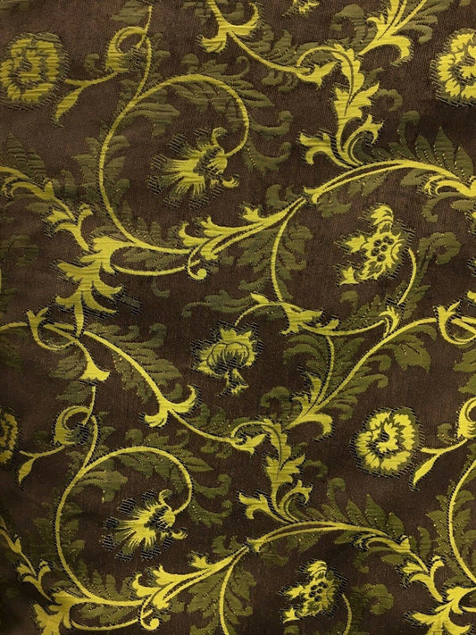 BROWN GOLD Floral Chenille Upholstery Fabric (54 in.) Sold By The Yard