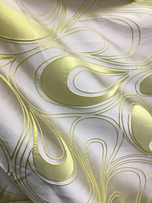 BEIGE PISTACHIO GREEN Paisley Brocade Upholstery Drapery Fabric (54 in.) Sold By The Yard