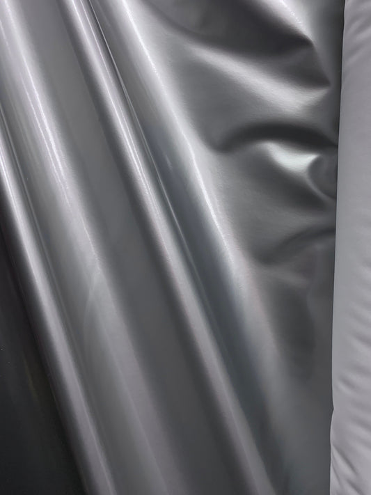 SILVER GRAY Shiny Glossy PVC Pleather Stretch Fabric (58 in.) Sold By The Yard