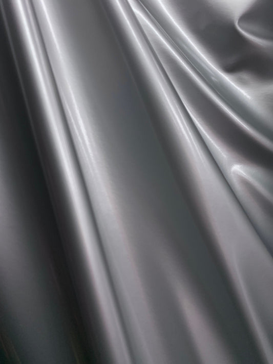 SILVER GRAY Shiny Glossy PVC Pleather Stretch Fabric (58 in.) Sold By The Yard