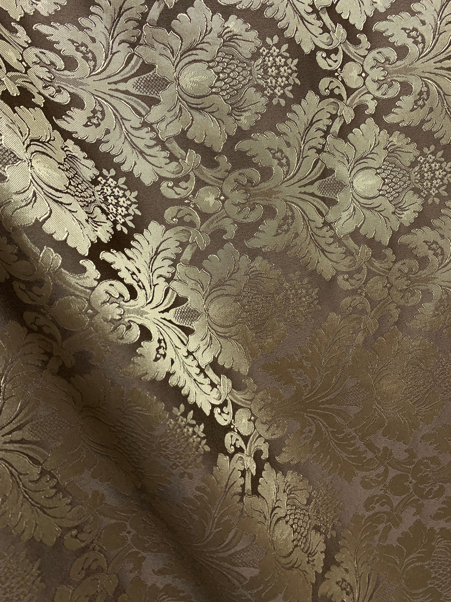 BROWN GOLD Damask Jacquard Brocade Flower Floral Fabric (110 in.) Sold By The Yard