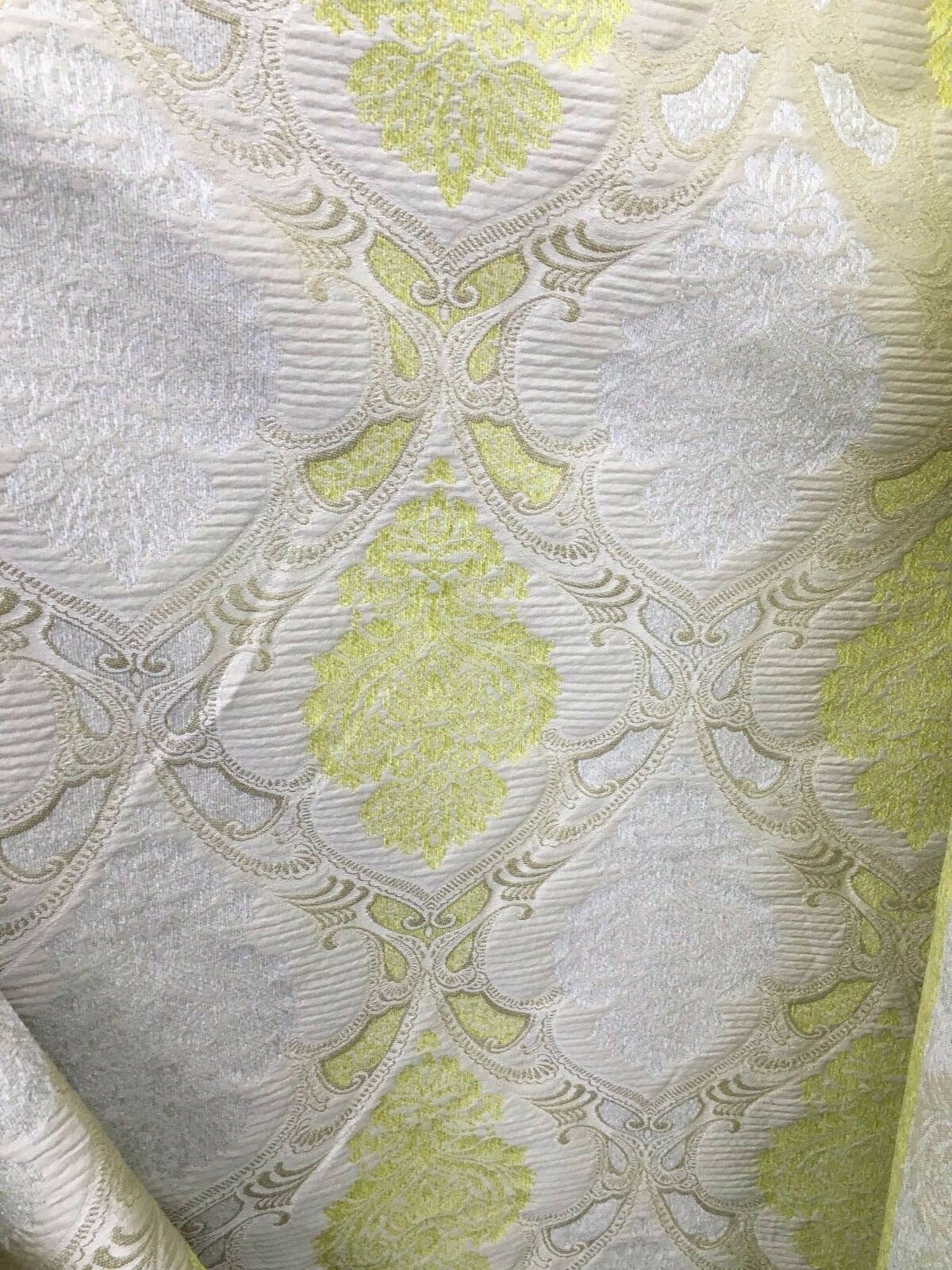 IVORY YELLOW MULTICOLOR Damask Chenille Upholstery Brocade Fabric (54 in.) Sold By The Yard