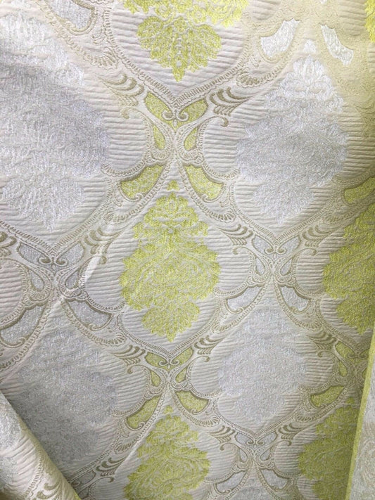 IVORY YELLOW MULTICOLOR Damask Chenille Upholstery Brocade Fabric (54 in.) Sold By The Yard