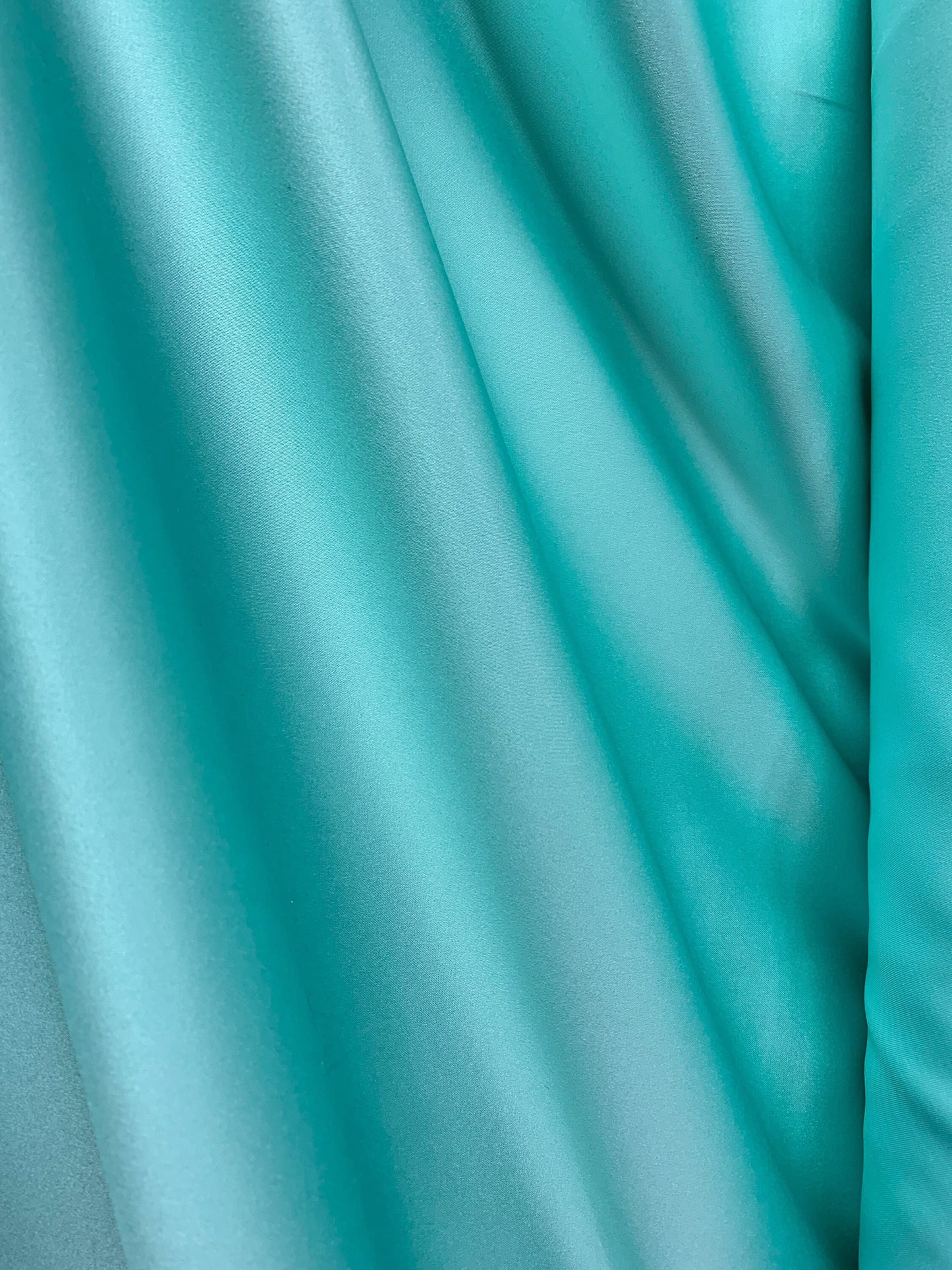 AQUA BLUE Solid 100% Polyester Mystique Satin Fabric (60 in.) Sold BTY