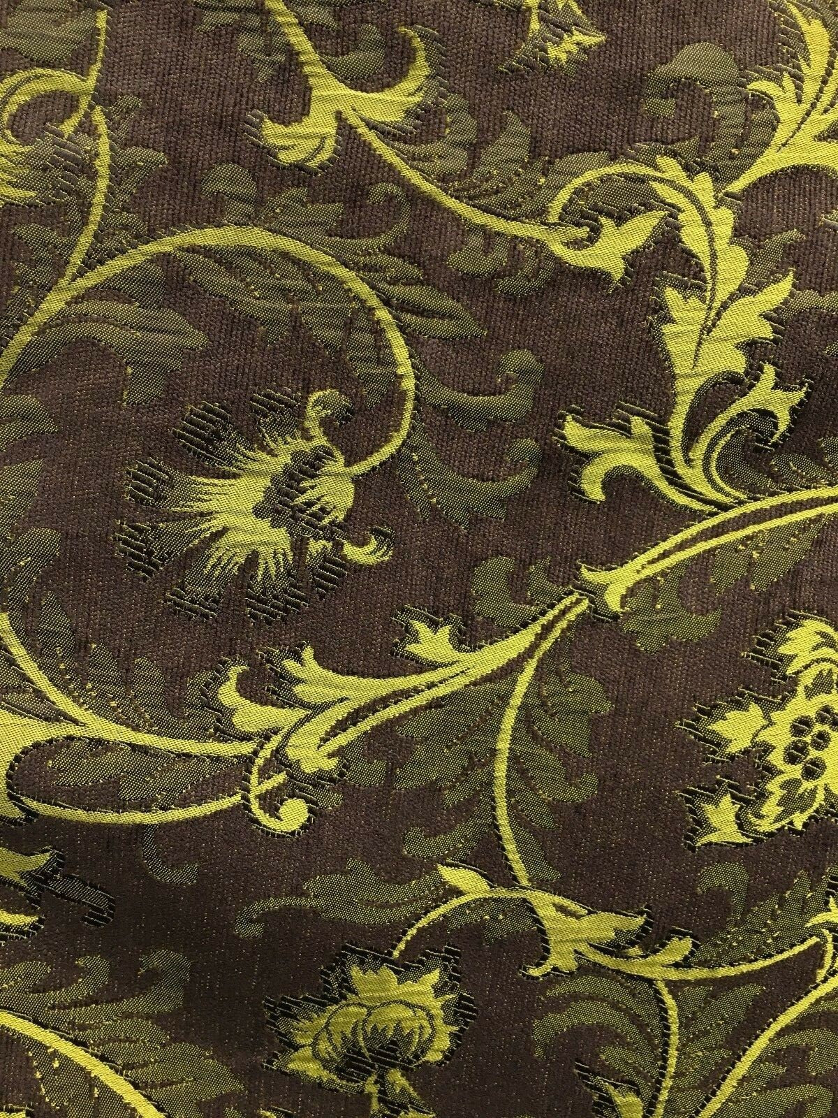 BROWN GOLD Floral Chenille Upholstery Fabric (54 in.) Sold By The Yard