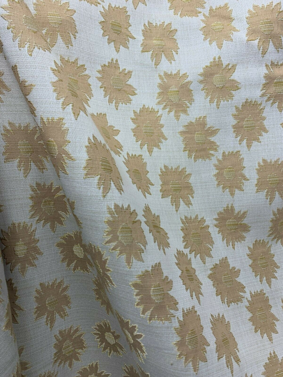 BEIGE TAN Sunflower Floral Brocade Upholstery Drapery Fabric (54 in.) Sold By The Yard