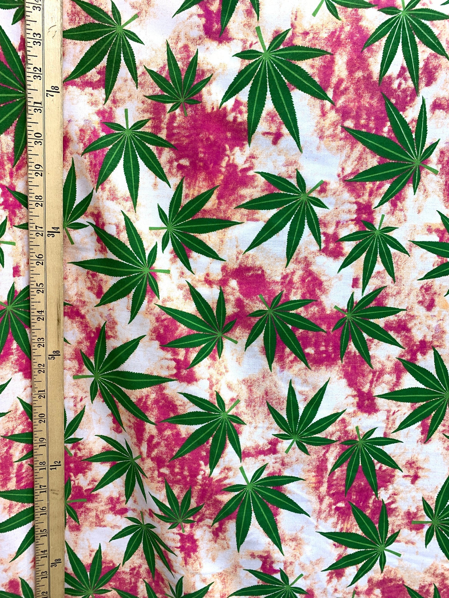 GREEN FUCHSIA Marijuana Cannabis Leaf Printed Poly Cotton Fabric (58 in.) Sold By The Yard