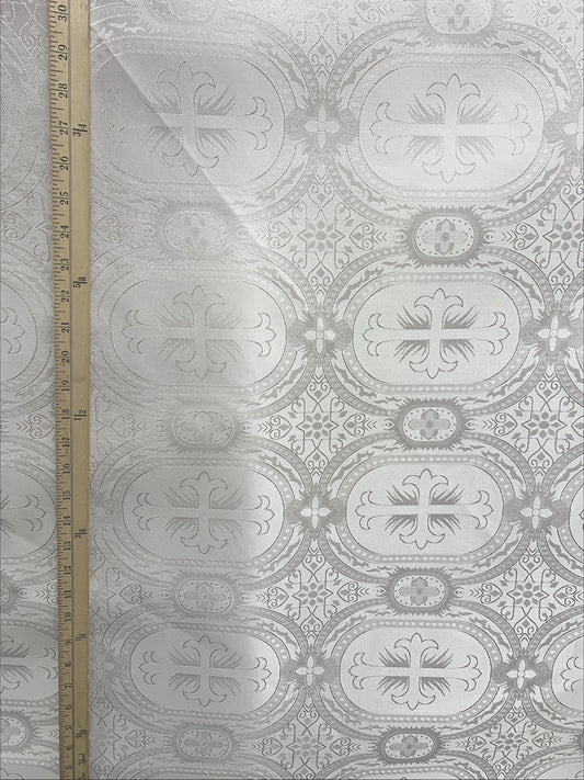 WHITE Liturgical Cross Brocade Fabric (55 in.) Sold By The Yard