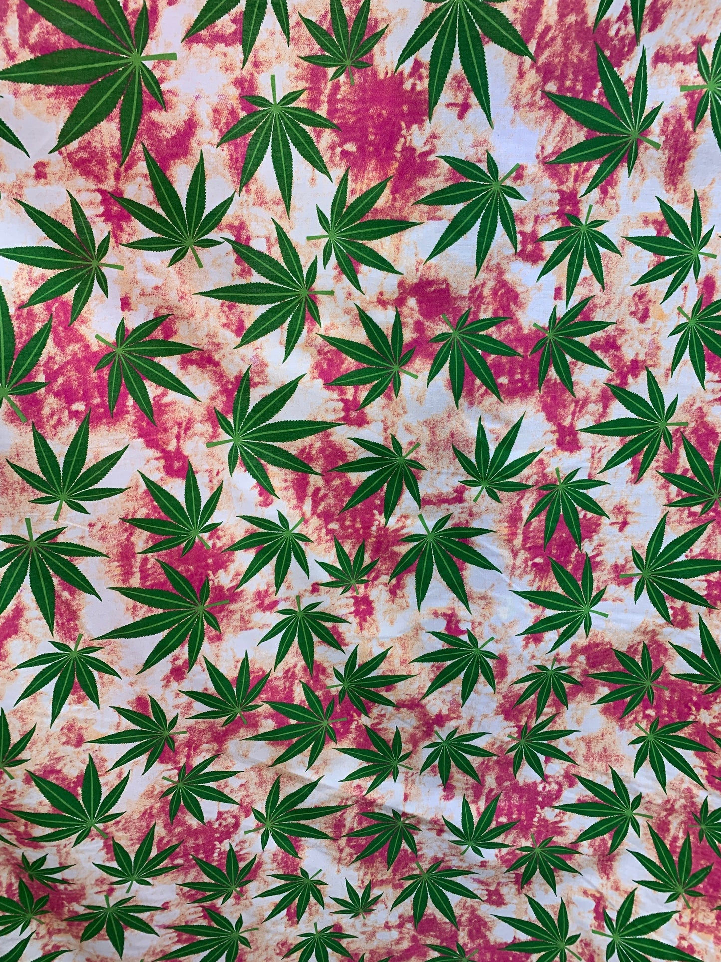 GREEN FUCHSIA Marijuana Cannabis Leaf Printed Poly Cotton Fabric (58 in.) Sold By The Yard