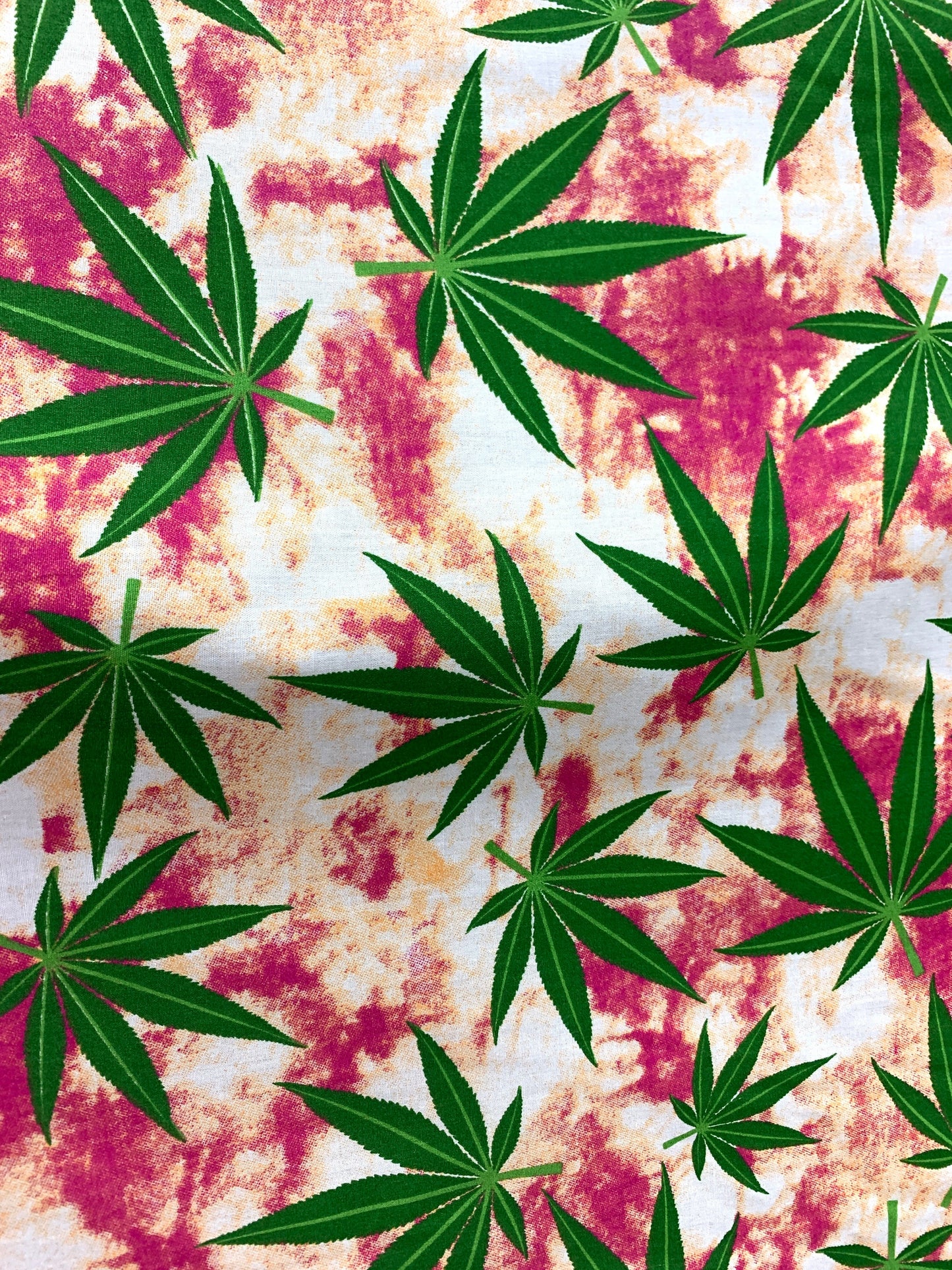 GREEN FUCHSIA Marijuana Cannabis Leaf Printed Poly Cotton Fabric (58 in.) Sold By The Yard