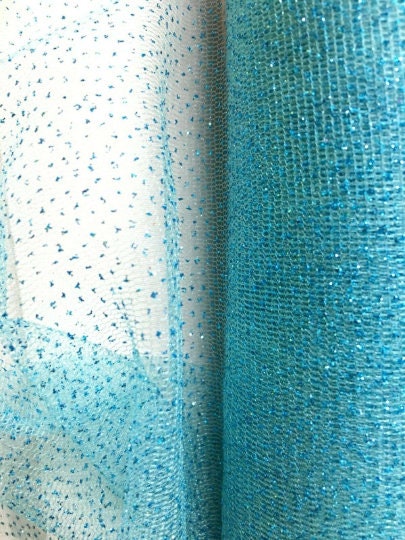 TURQUOISE BLUE Sparkle Glitter Tulle Decoration Event Fabric (60 in.) Sold By The Yard