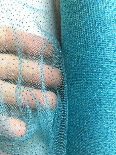 TURQUOISE BLUE Sparkle Glitter Tulle Decoration Event Fabric (60 in.) Sold By The Yard