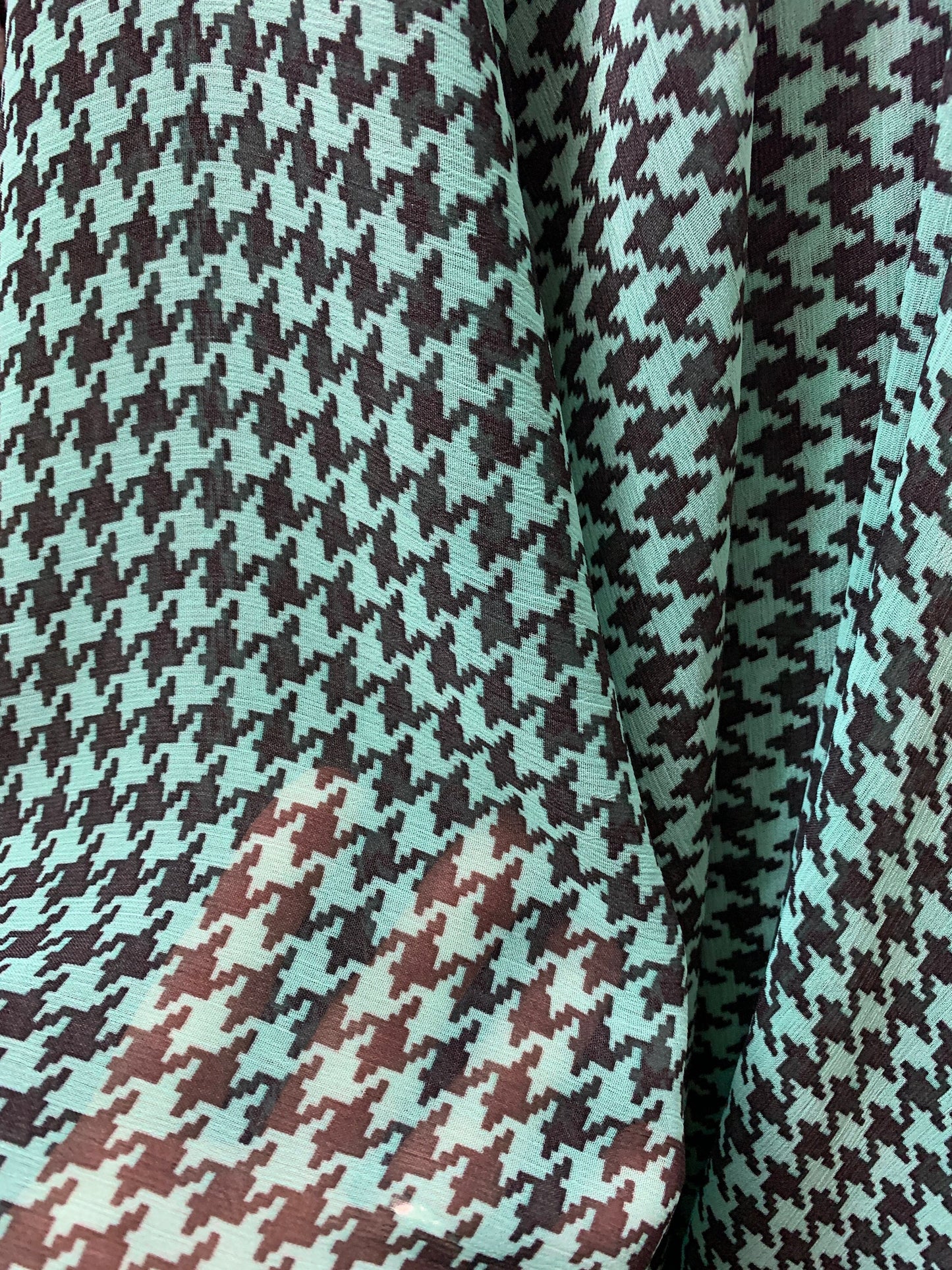 MINT BLACK Houndstooth Sheer Polyester Chiffon Fabric (60 in.) Sold By The Yard