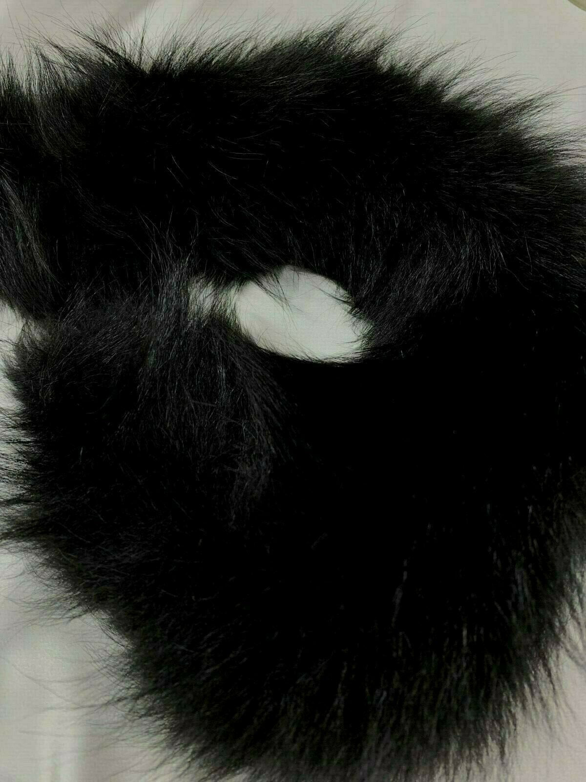 BLACK Shaggy Long Hair Faux Fur Fox Tail (28 in.)