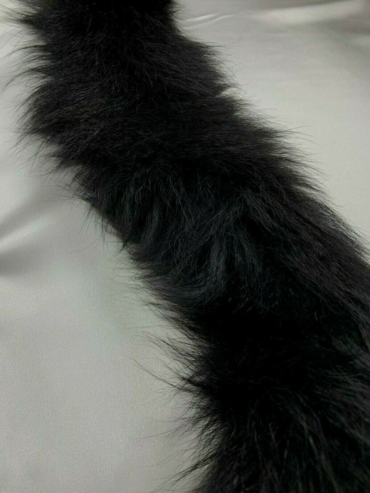 BLACK Shaggy Long Hair Faux Fur Fox Tail (28 in.)