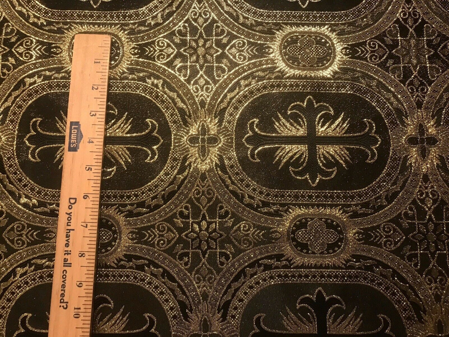 BLACK GOLD Metallic Liturgical Cross Brocade Fabric (55 in.) Sold By The Yard
