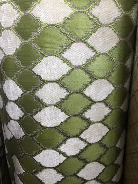 APPLE GREEN IVORY Diamond Chenille Upholstery Brocade Fabric (54 in.) Sold By The Yard