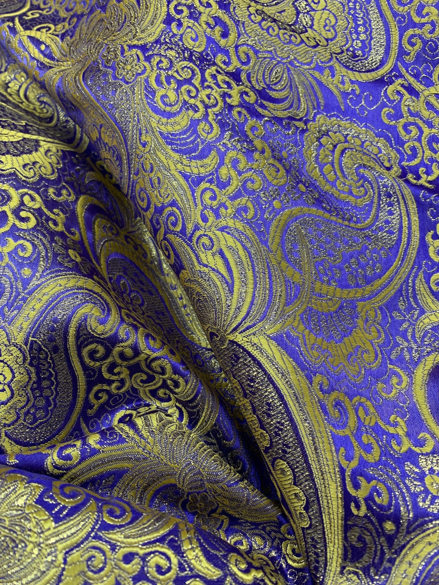 Indigo Blue Gold Metallic Paisley Brocade Fabric (60 in.) Sold By The Yard