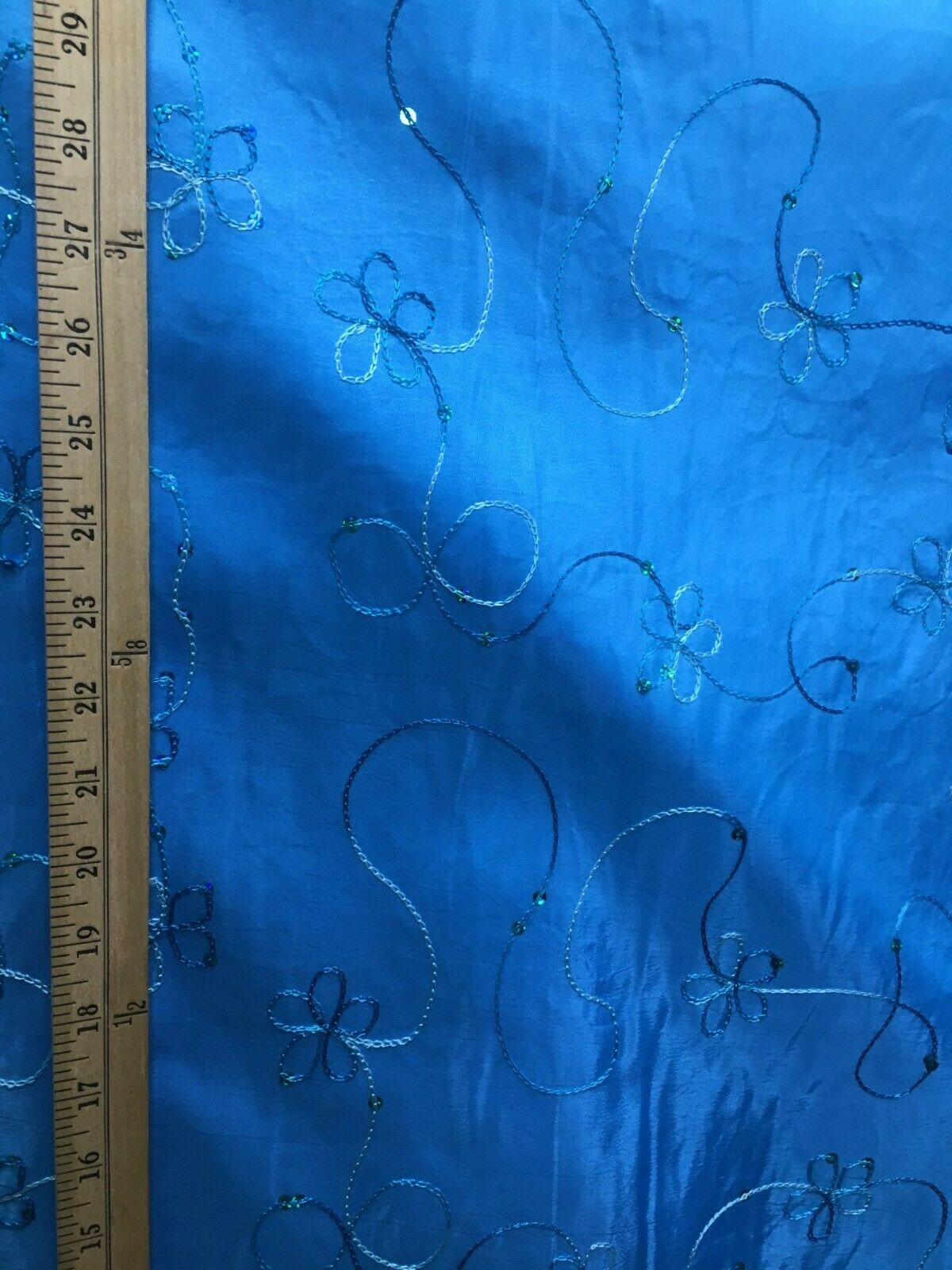 BLUE Floral Sequins Embroidery Taffeta Fabric (60 in.) Sold By The Yard