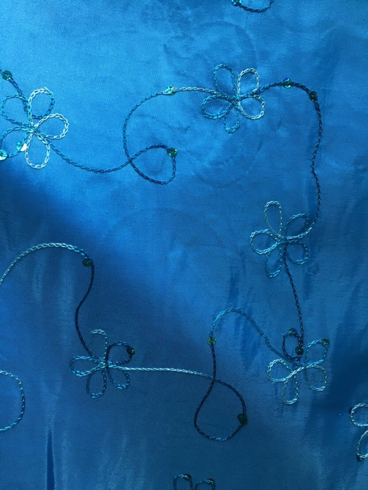 BLUE Floral Sequins Embroidery Taffeta Fabric (60 in.) Sold By The Yard